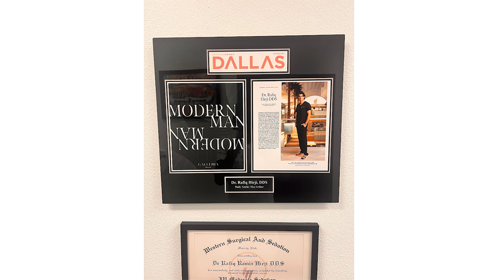 Framed pages of Doctor Rafiq featured in a Dallas magazine