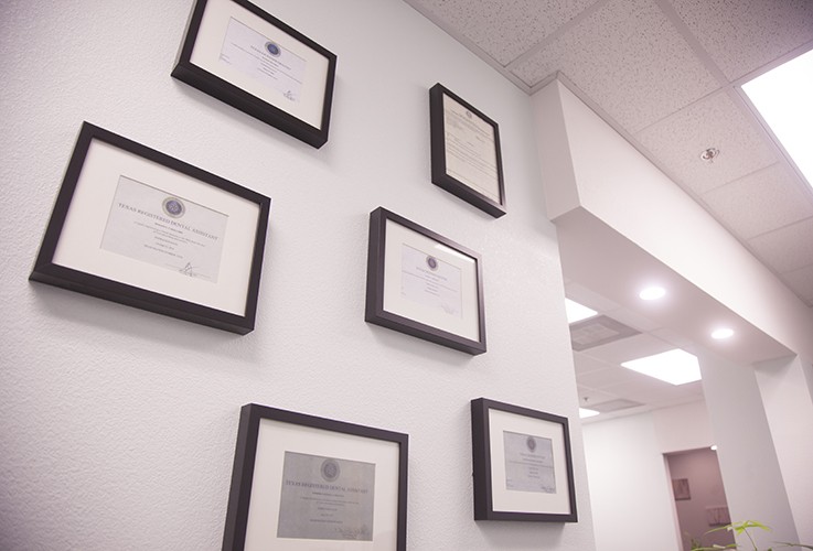 Certificates on wall