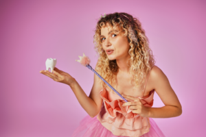 a person dressed up as a tooth fairy